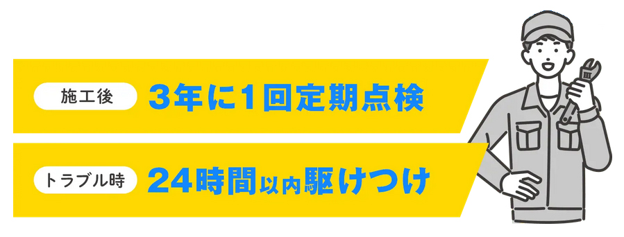 ECODAは3年に1回の定期点検、24時間以内に駆けつけサービス